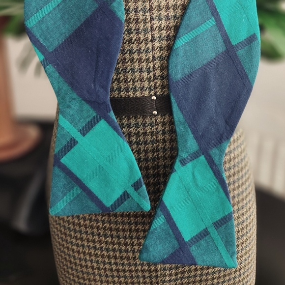 Blue and Green Tartan Cotton Bow Tie - Picture 2 of 5
